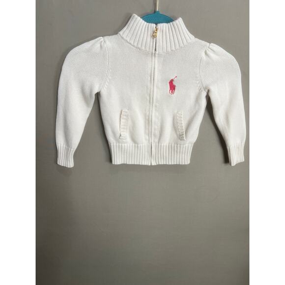 POLO RALPH LAUREN Toddler 3T Horse Zip Sweater Full Zip White Comfort Winter - Picture 1 of 16